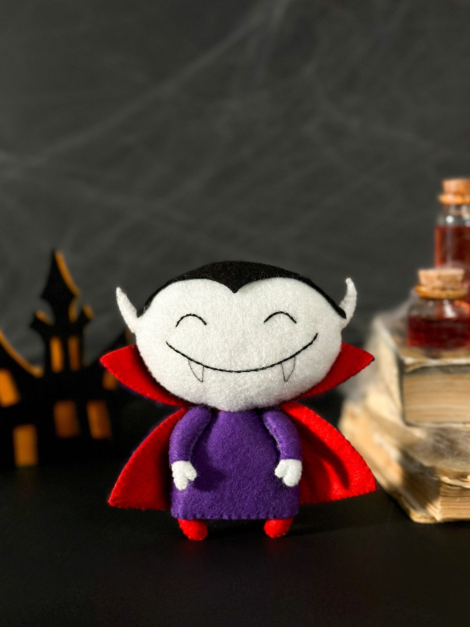Felt Vampire Ornament – Handmade Halloween Dracula Decoration - WoollyFox